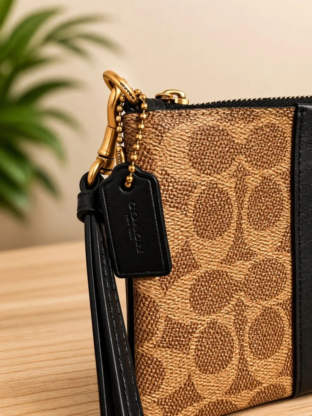 Coach Corner Zip Wristlet In Signature Canvas With Stripe